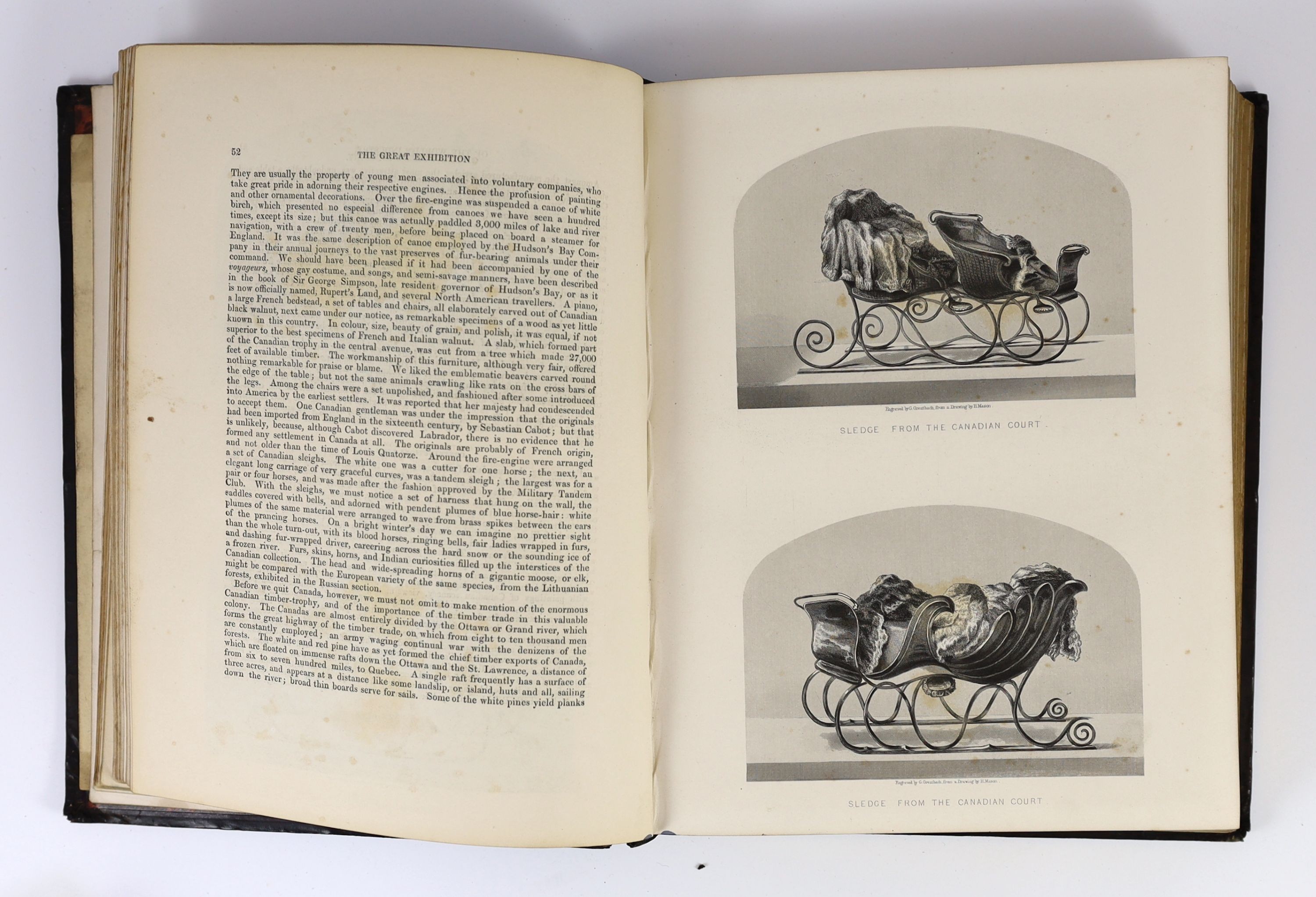 Tallis, John & Co., - History and Description of the Crystal Palace, 3 vols in 2, morocco gilt by John Waterer, tear to frontis repaired, London, [1851-54], together with, ‘’The Crystal Palace Penny Guide’’, 4to, 10pp.